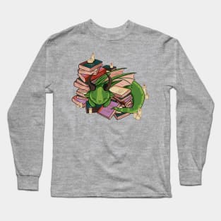 Aesthetic Sleeping Book Dragon – Cozy Reading Kawaii Design Long Sleeve T-Shirt